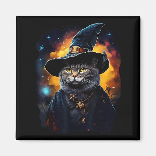 黒猫の魔法使い、ハロウィンの魔女、ミスティックブラック マグネット (正面)
