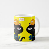 黒猫の魚の骨イエローマグ コーヒーマグカップ (正面右)