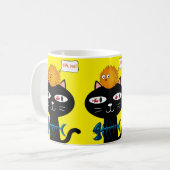 黒猫の魚の骨イエローマグ コーヒーマグカップ (正面左)