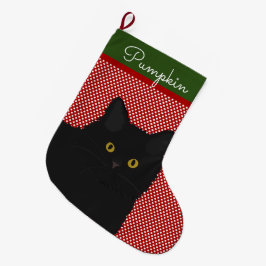黒猫の黄色い目パーソナライズされた ラージクリスマスストッキング