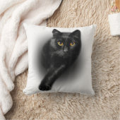 黒猫の黄色い目枕 クッション (ブランケット)