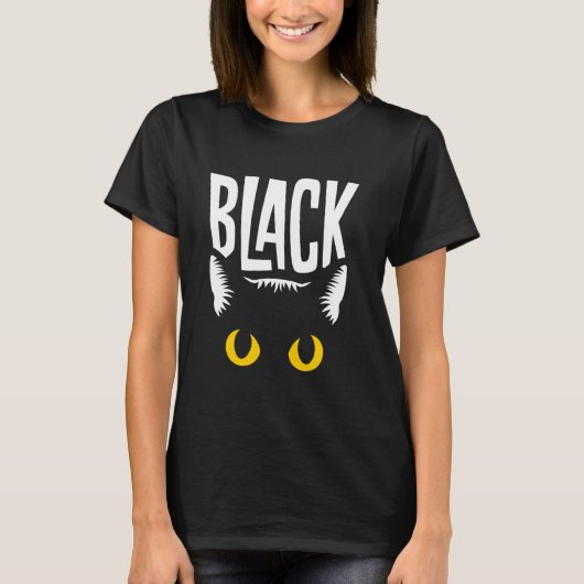 黒猫の黄色い目 Tシャツ (正面)