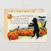 黒猫はがき、歌うカボチャ、ハロウィーン ポストカード (正面/裏面)