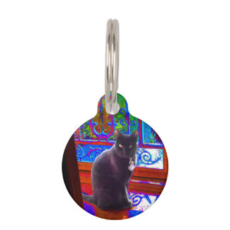 黒猫はサイケデリックな戸口を守ります ペット　ネームタグ