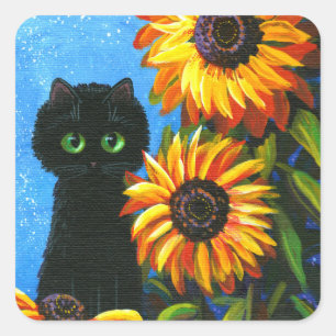 黒猫ひまわり花生クリエイションアーツスクエアシール スクエアシール