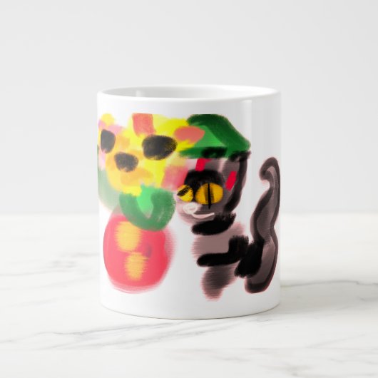 黒猫ひまわり ジャンボコーヒーマグカップ (正面)