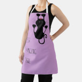黒猫ぶら下がった漫画のおもしろい文字 エプロン (インサイチュ)
