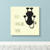 黒猫ぶら下がった漫画のおもしろい文字 キャンバスプリント (インサイチュ (ウッドフロア))