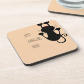黒猫ぶら下がった漫画のおもしろい文字 コースター (左側)