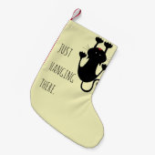 黒猫ぶら下がった漫画のおもしろい文字 スモールクリスマスストッキング (正面 (吊り時))