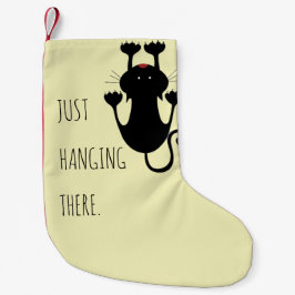 黒猫ぶら下がった漫画のおもしろい文字 スモールクリスマスストッキング