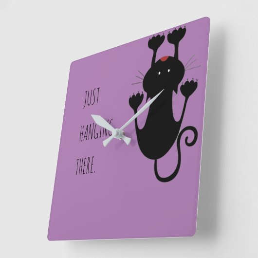 黒猫ぶら下がった漫画の文字 スクエア壁時計 (傾斜)