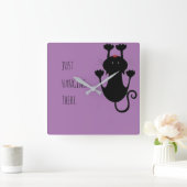 黒猫ぶら下がった漫画の文字 スクエア壁時計 (ホーム)