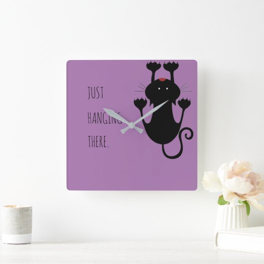 黒猫ぶら下がった漫画の文字 スクエア壁時計 (ホーム)