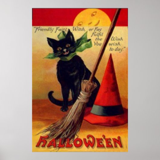 黒猫ほうき魔女の帽子フルムーン ポスター (正面)