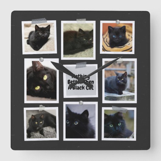 黒猫ほど スクエア壁時計 (正面)