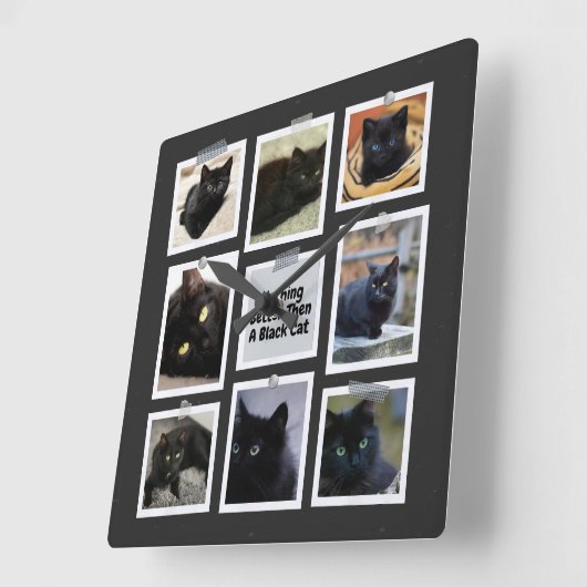 黒猫ほど スクエア壁時計 (傾斜)