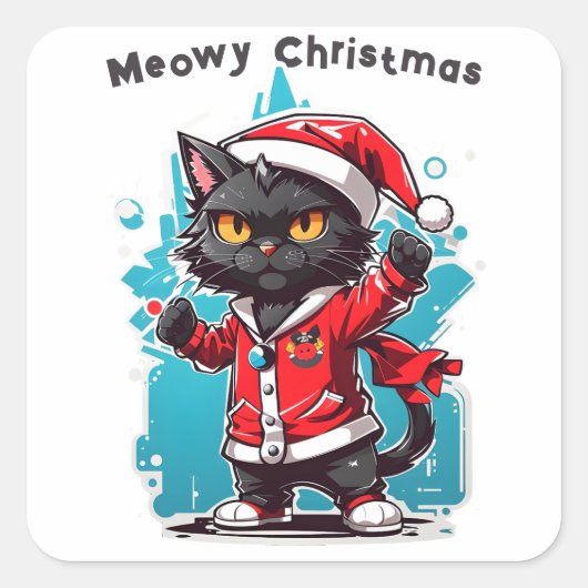 黒猫をダビングするミョイ・クリスマス・フェスティバル スクエアシール (正面)