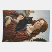 黒猫を伴うルネサンス風の女性 キッチンタオル (横)