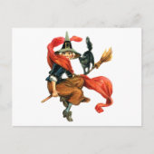 黒猫を使って魔女が箒を振り回す ポストカード (正面)