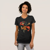 黒猫を使って魔女が箒を振り回す Tシャツ (正面フル)