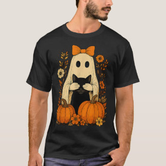 黒猫を抱えたリボン Tシャツ