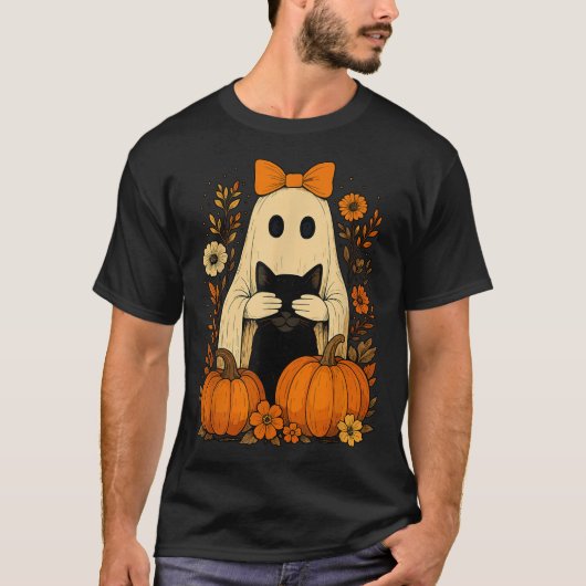 黒猫を抱えたリボン Tシャツ (正面)