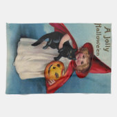 黒猫を抱えた小さな魔女の子 キッチンタオル (横)