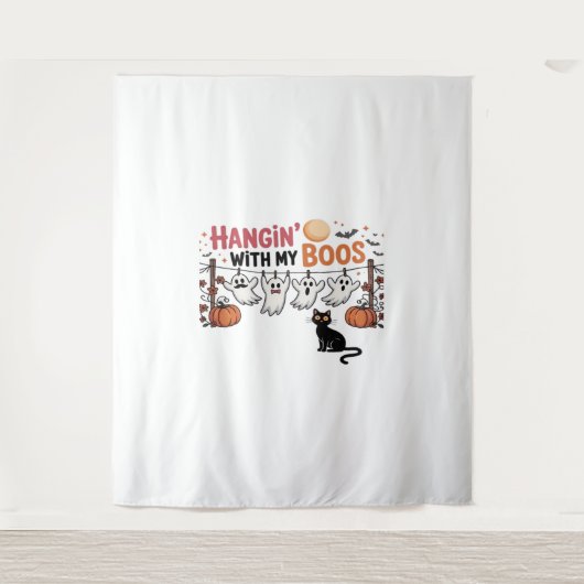 黒猫を抱えた私のボ幽霊とハキンおもしろい タペストリー (正面)