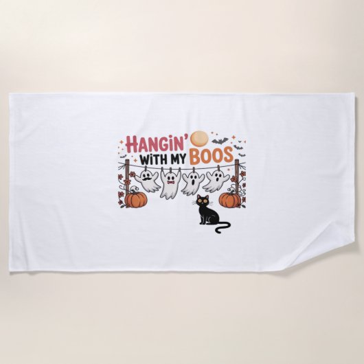 黒猫を抱えた私のボ幽霊とハキンおもしろい ビーチタオル (正面)