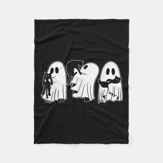 黒猫を抱えるおかしな幽霊 ハロウィーンの幽霊の猫好きのためのカ フリースブランケット (正面)