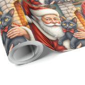 黒猫を抱くサンタクロースのクリスマスアート ラッピングペーパー (ロールコーナー)