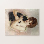 黒猫を持つバレリーナの若い女性の絵 ジグソーパズル (横)