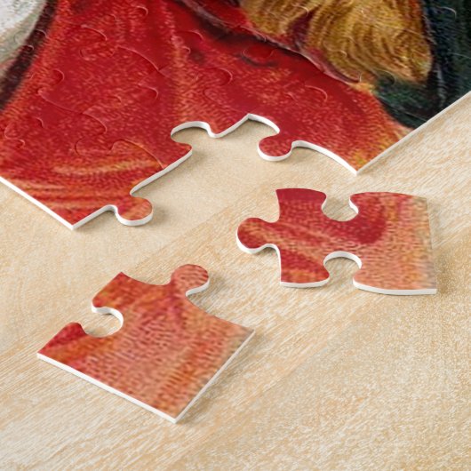 黒猫を握っているヴィンテージのハロウィンの小さい魔法使い ジグソーパズル (側面)