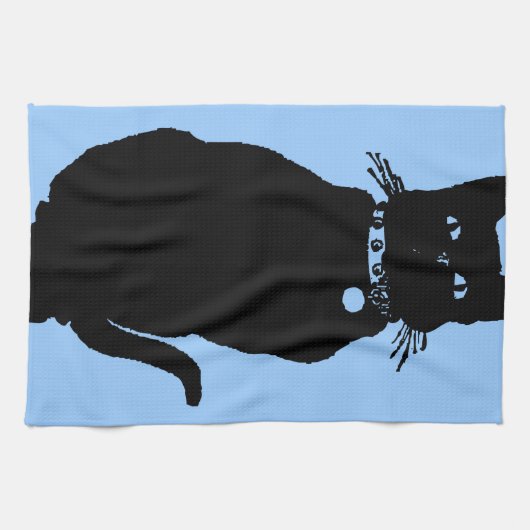 黒猫を用心して下さい キッチンタオル (横)