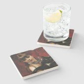 黒猫を腕に抱いた少女 ストーンコースター (横)