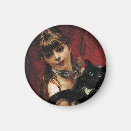 黒猫を腕に抱いた少女 マグネット