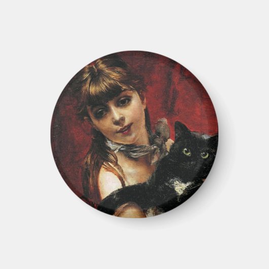 黒猫を腕に抱いた少女 マグネット (正面)