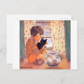 黒猫を飼っている少年、ジェシー・ウィルコック・スミス ポストカード (正面/裏面)