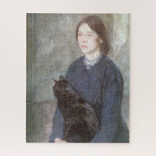 黒猫を飼っている若い女性（Gwen John著） ジグソーパズル (縦)