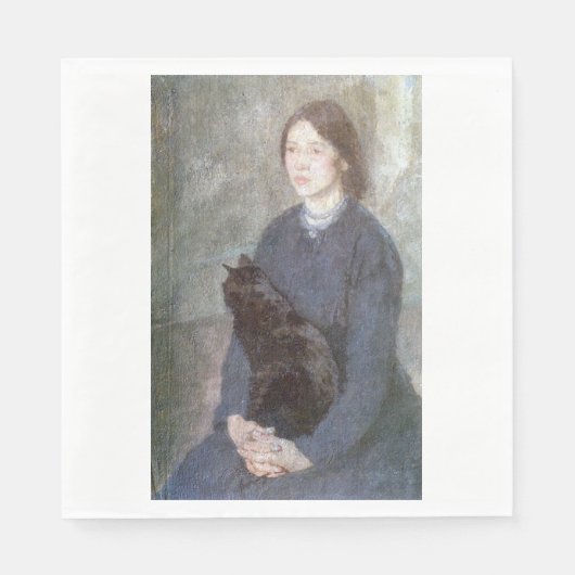 黒猫を飼っている若い女性(Gwen John著) スタンダードランチョンナプキン (正面)