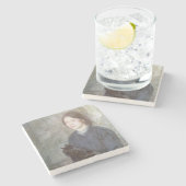 黒猫を飼っている若い女性（Gwen John著） ストーンコースター (横)