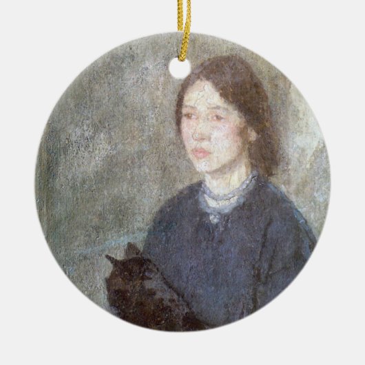 黒猫を飼っている若い女性（Gwen John著） セラミックオーナメント (正面)