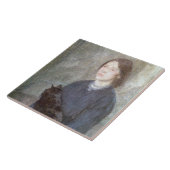黒猫を飼っている若い女性（Gwen John著） タイル (側面)