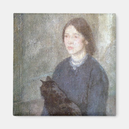 黒猫を飼っている若い女性（Gwen John著） マグネット