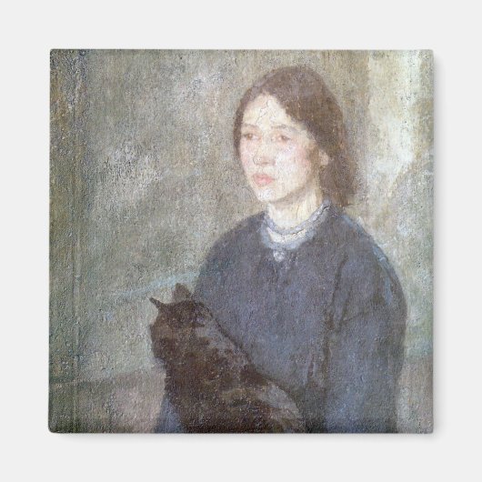黒猫を飼っている若い女性（Gwen John著） マグネット (正面)