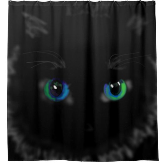 黒猫アイシャワーカおもしろいーテン シャワーカーテン (正面)