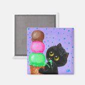 黒猫アイスクリームクリエイションアート マグネット (正面/裏面)