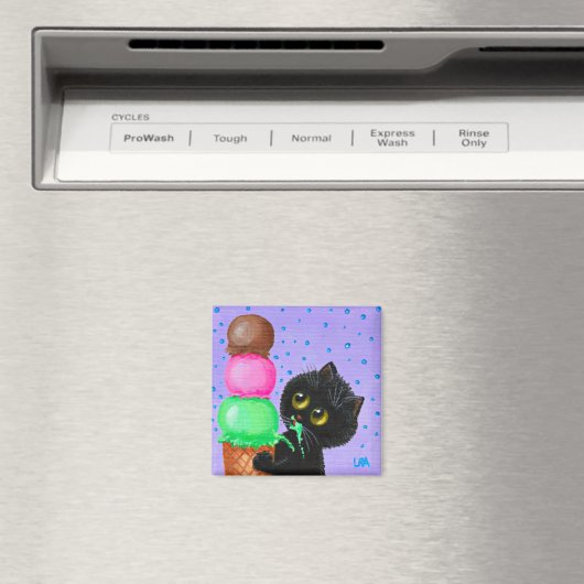 黒猫アイスクリームクリエイションアート マグネット (インサイチュ (食洗機))