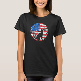 黒猫アメリカンネコUSA国旗色4th Of J Tシャツ